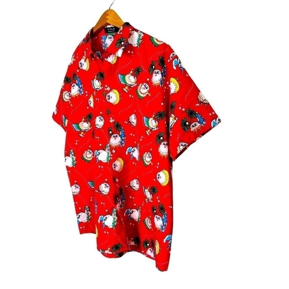 SSLR Men’s Collection Red Merry Christmas Santa Button Front Shirt Size XL - Picture 2 of 6